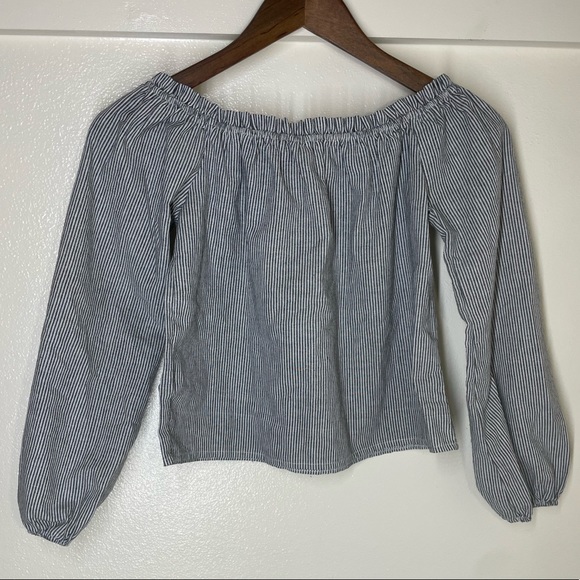 Brandy Melville XS S Striped Off The Shoulder Cropped Long Sleeve Top - Picture 2 of 7